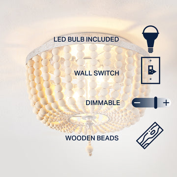 Allison 15" Wood Beaded/Metal LED Flush Mount